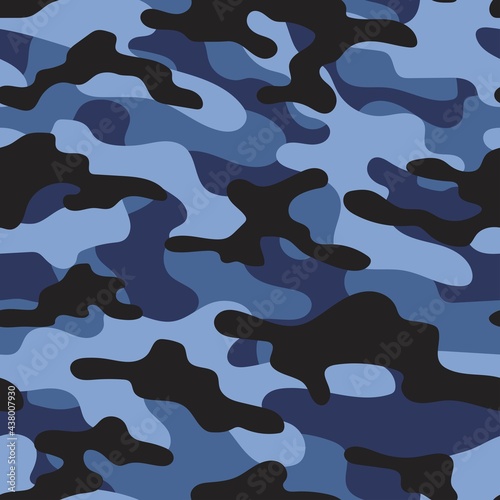 Camouflage blue background. Seamless pattern.Vector. Outdoor images.