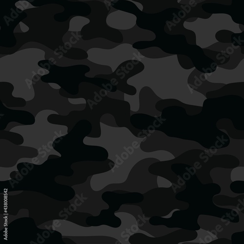 black Camouflage seamless pattern.Military camo.Army background.Print on clothing.Modern design.