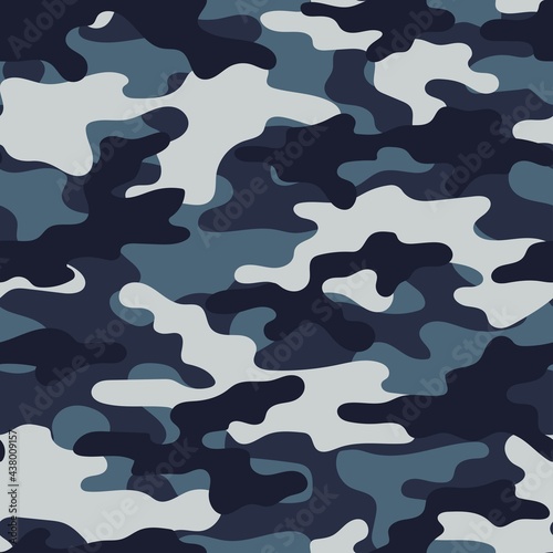 Camouflage blue background. Seamless pattern vector.