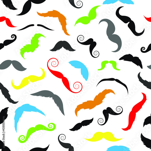 Mustaches on white. Seamless background. Vector illustration,.