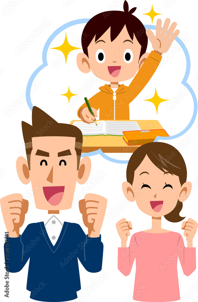 成績優秀な男の子と笑顔の両親の上半身イラスト
成績優秀な男の子と笑顔の両親の上半身イラスト