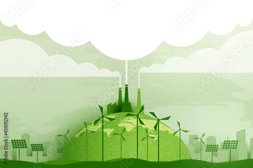 Green industry and alternative renewable energy.Green eco friendly cityscape background.Paper art of ecology and environment concept.