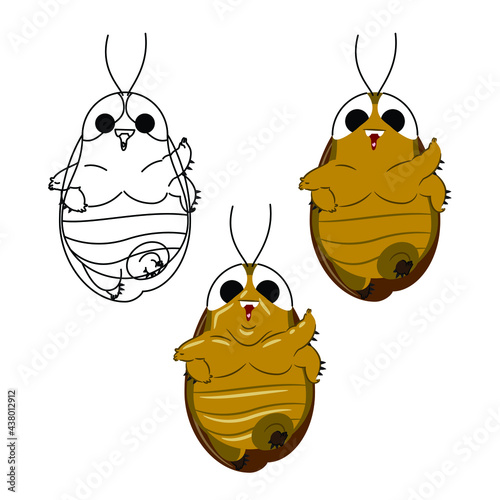 3 Step of Chubby cockroach cartoon.