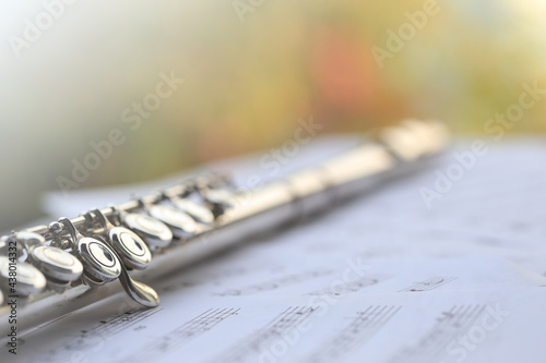 Obraz na plátne Flute, woodwind brass instrument in classical orchestra