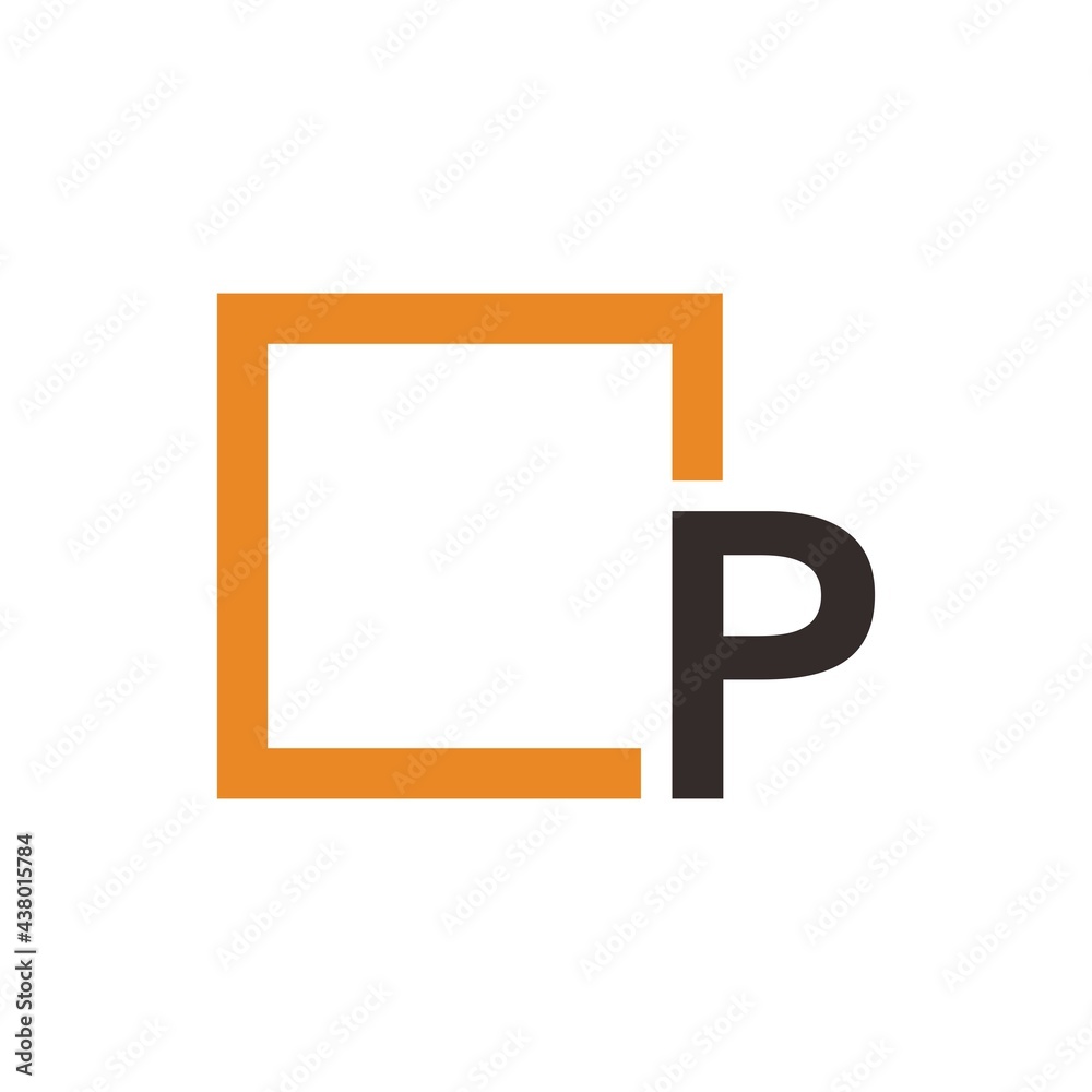 Letter P Logo design with square frame line Letter P Logo design with square frame line