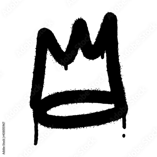 graffiti spray crown icon with over spray in black over white. vector illustration.