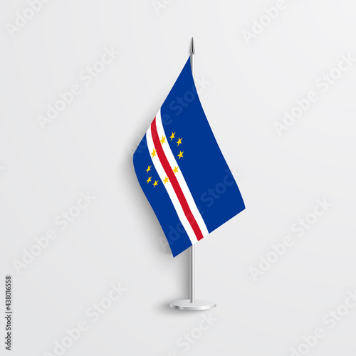 Cape Verde table flag on light grey background. Cabo Verde desk flag isolated on grey background.