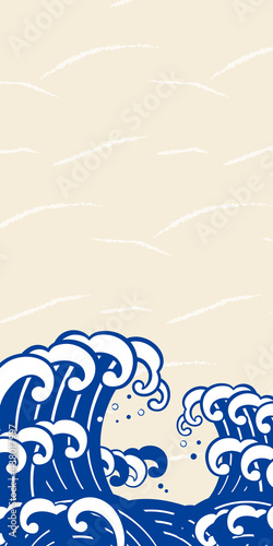 波のイラスト　和紙背景