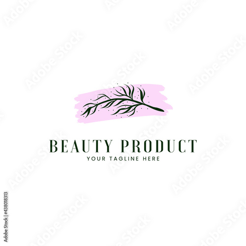 Beauty spa natural cosmetic logo with rustic branch leaf icon logo