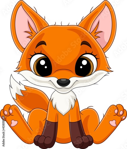 Cartoon happy little fox sitting