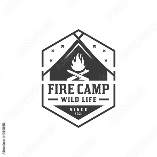 vintage retro badge logos of Bonfire Camp fire flame with camping in outdoor