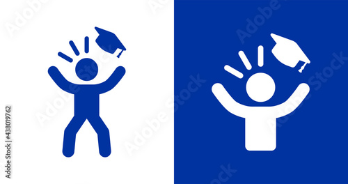 Student throwing graduation hat icon. Symbol of university education ceremony. Vector illustration