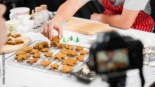 Online bakery course produciton for cookies homemade cooking for Christmas traditional dessert. Kids and family love to prepare to make dough and bake them. Learn from video as new normal life