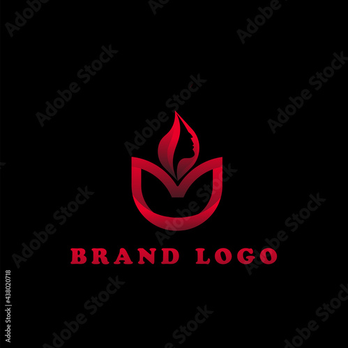 flower logo with and young flowers combination with beautiful woman