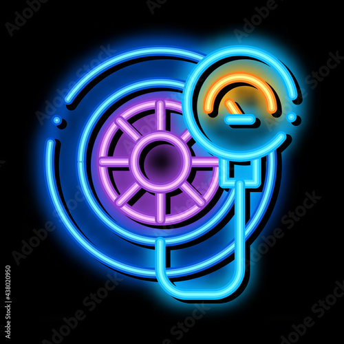 tire inflation neon light sign vector. Glowing bright icon tire inflation sign. transparent symbol illustration
