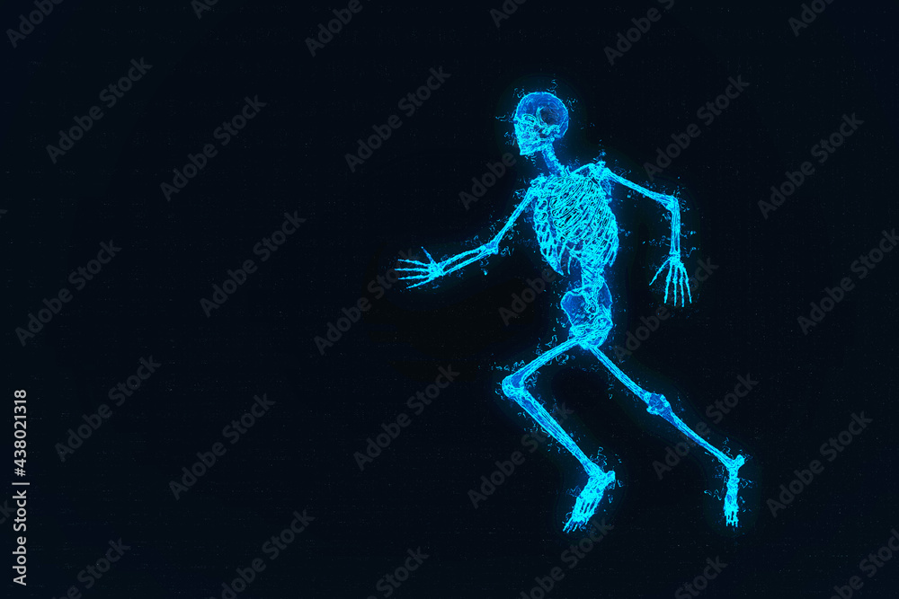 3d rendering of Human Skeleton  . Abstract night sky background