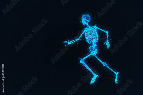 3d rendering of Human Skeleton . Abstract night sky background
