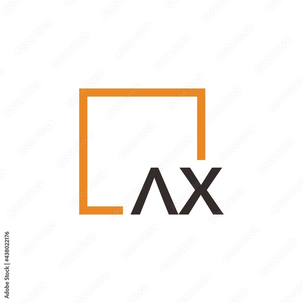 Letter AX Logo design with square frame line Letter AX Logo design with square frame line