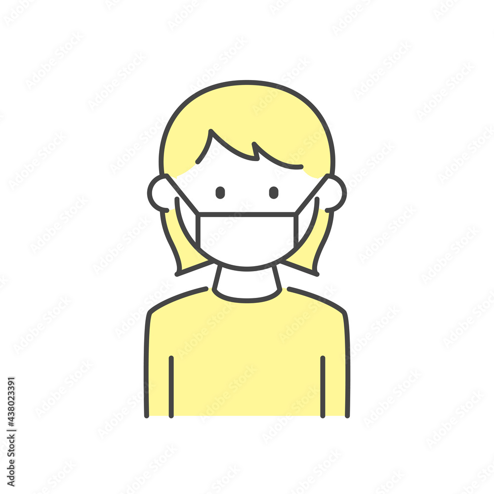 マスクをする女性 Illustration of a woman wearing a mask. マスクをする女性 Illustration of a woman wearing a mask.
