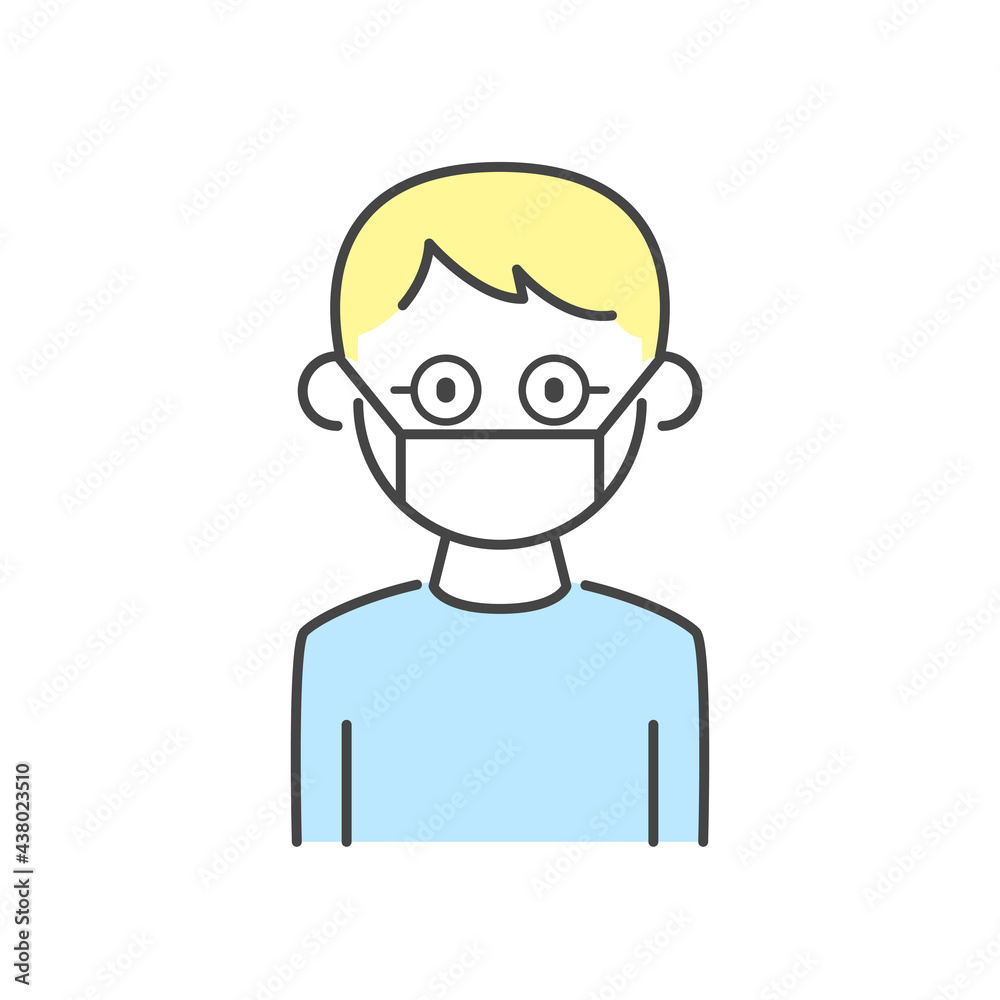 マスクをする男性　Illustration of a man wearing a mask.