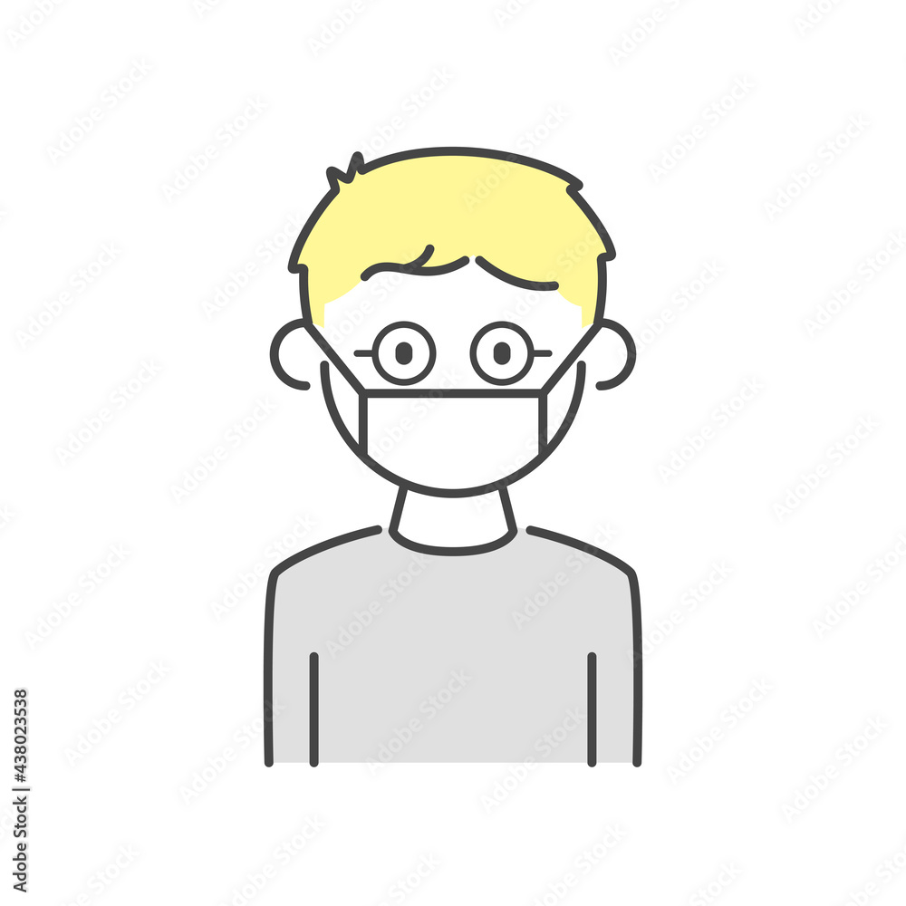 マスクをする男性 Illustration of a man wearing a mask. マスクをする男性 Illustration of a man wearing a mask.