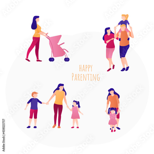 Happy parenting concept banner flat design set