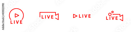 Free Download Conjunto de iconos de transmisión en vivo en directo. Ilustración vectorial línea rojo - GFXLoad