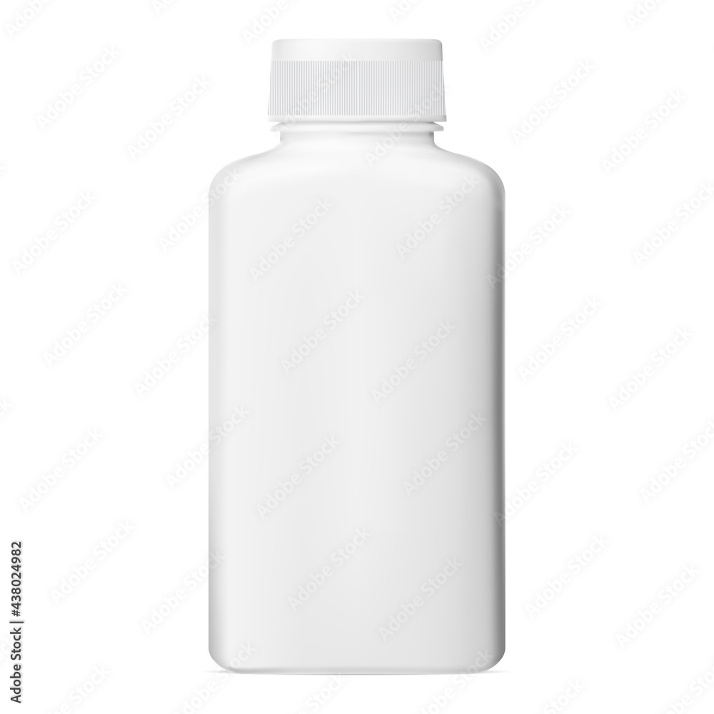 White pill bottle. Plastic vitamin jar, vector capsule packaging. Medical tablet bottle template closeup. Aspirin jar illustration White pill bottle. Plastic vitamin jar, vector capsule packaging. Medical tablet bottle template closeup. Aspirin jar illustration