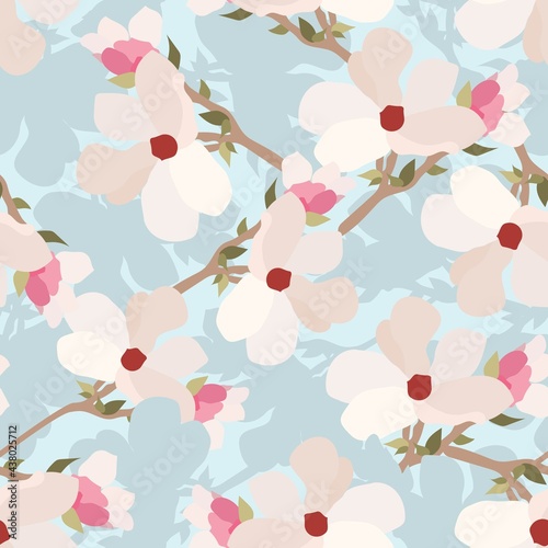 Wallpaper Mural Vintage flowers. Seamless pattern. A branch of a blossoming tree. Flat vector isolated illustration. Pastel colors. Torontodigital.ca