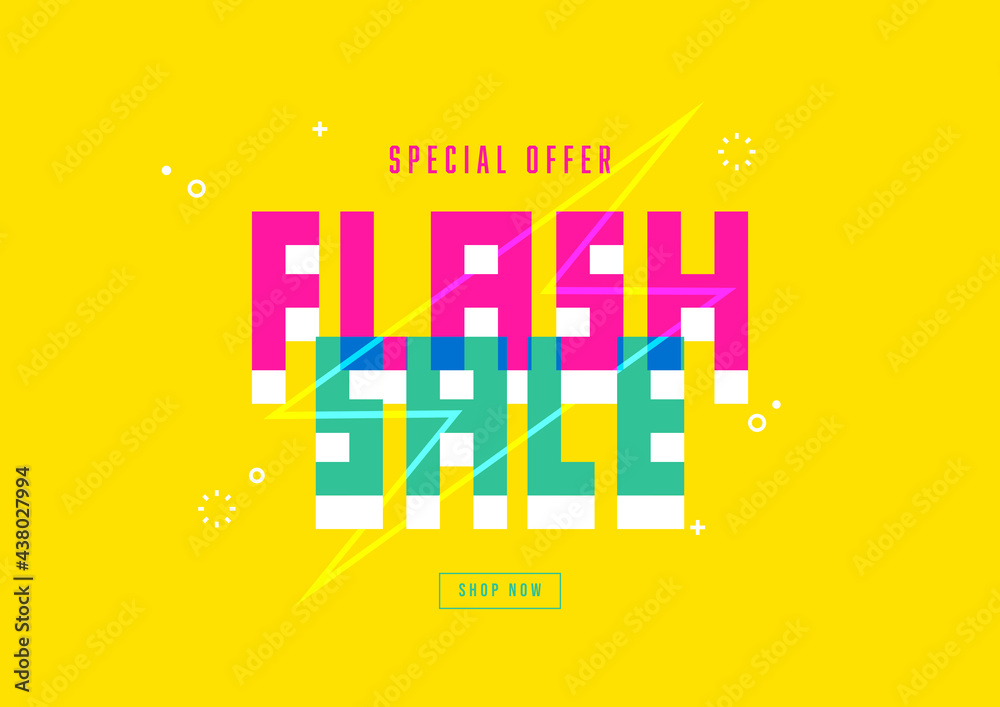 Obraz premium Trendy special offer flash sale with thunder on yellow background. banner template.