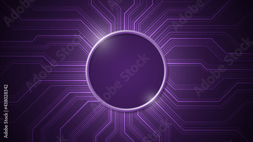 Electronic circuit design that leaves the center blank circled on a dark purple background.