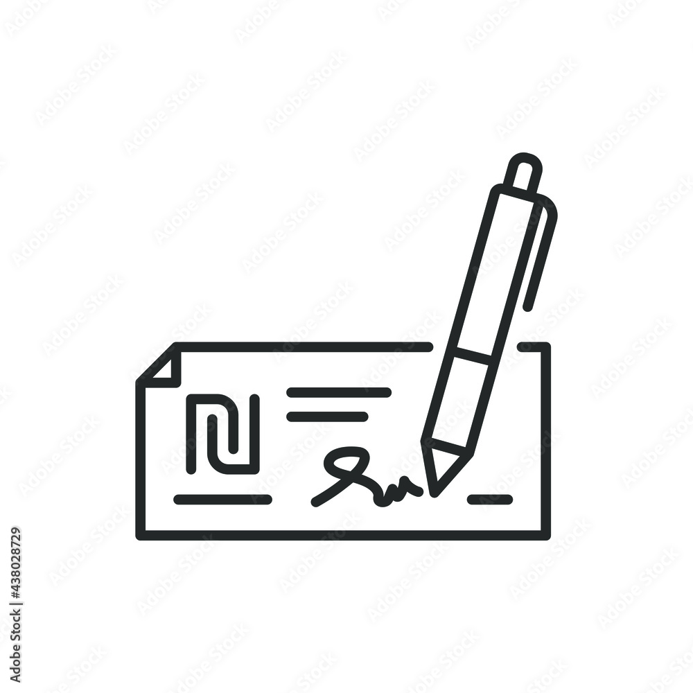 Shekel cheque line icon isolated on white background. Vector illustration Shekel cheque line icon isolated on white background. Vector illustration