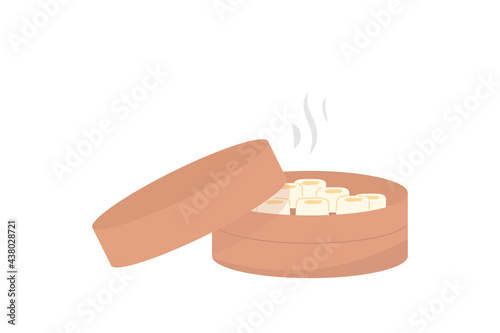 illustration of a dim sum inside a klakat made of bamboo. asian food. flat style. vector design