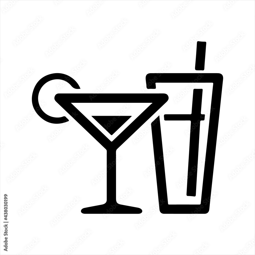 Cocktail drink icon, black. Vector and glyph Cocktail drink icon, black. Vector and glyph