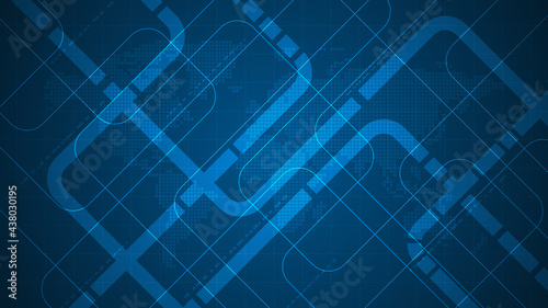 Diagonal electronic circuit design on a dark blue background.