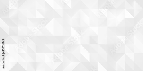 Abstract geometric pattern background with large size triangles in white color. Low poly random tiles texture. Modern crystal design. 3D Rendering.