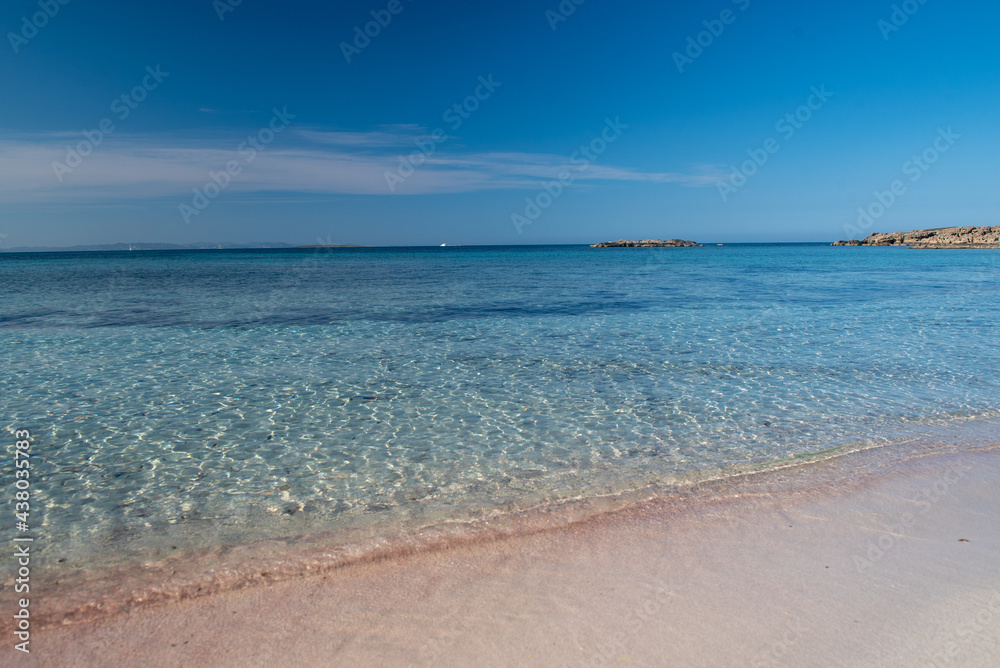 Beautiful beach with transparent water on the Island of Formentera in Spain.
