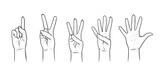 Gestures for counting from one to five. Set of hand gestures showing numbers. Sketch vector illustration isolated in white background