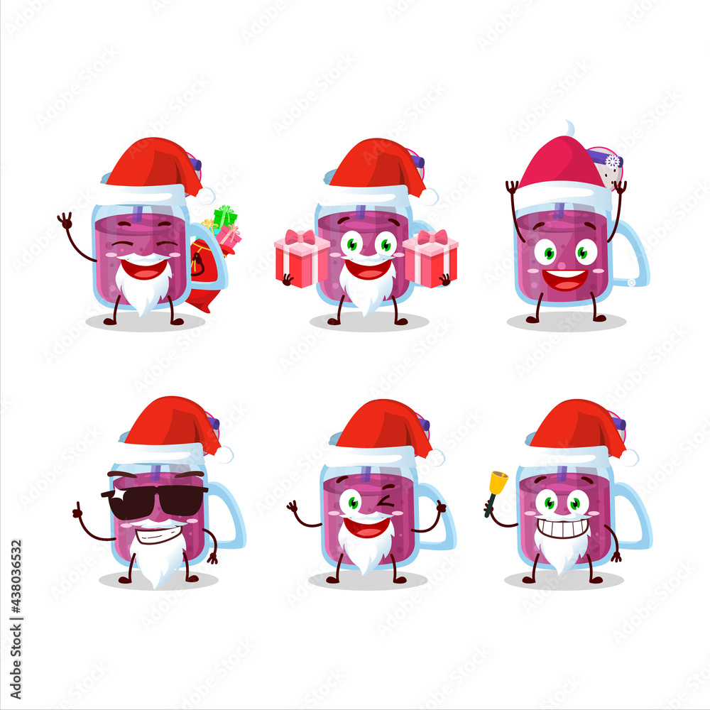 Santa Claus emoticons with dragon fruit smoothie cartoon character