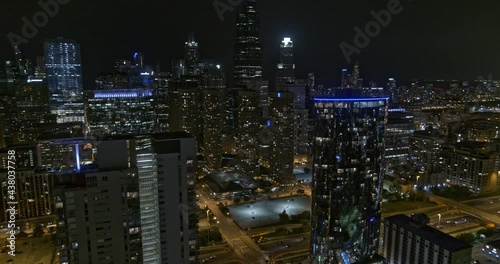 Chicago Illinois Aerial v3 sweeping left to right panoramic view of Greektown illuminated at night - Shot with Inspire 2, X7 camera - August 2020 photo