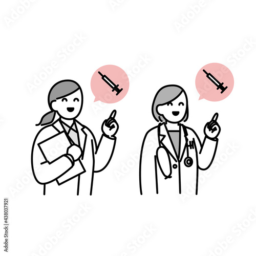 先生と看護師さんが注射の説明をするイラスト素材