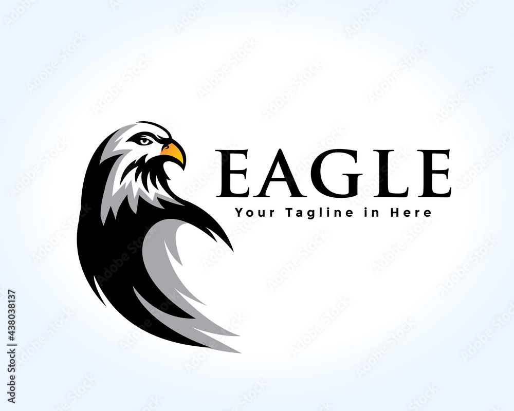 Fototapeta premium elegant falcon eagle hawk look back drawing art logo design illustration