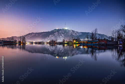 A view of Dal Lake in winter at evening, Srinagar, Kashmir, India. © artqu