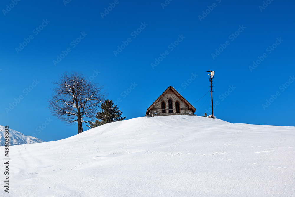 Winter season, Gulmarg is a town, a hill station, a popular tourist & skiing destination, Kashmir, India