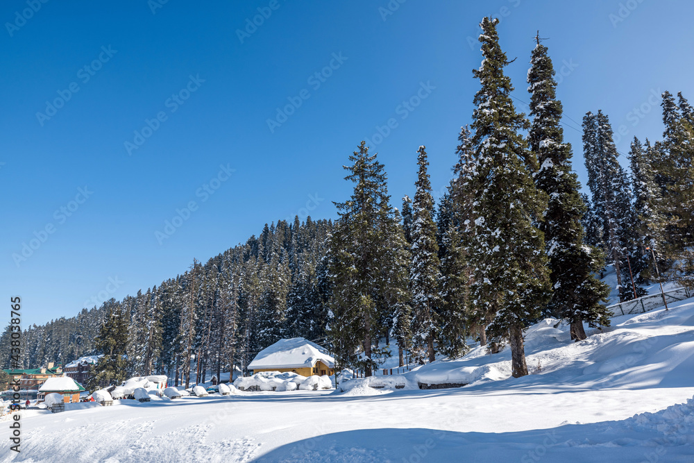 Winter season, Gulmarg is a town, a hill station, a popular tourist & skiing destination, Kashmir, India