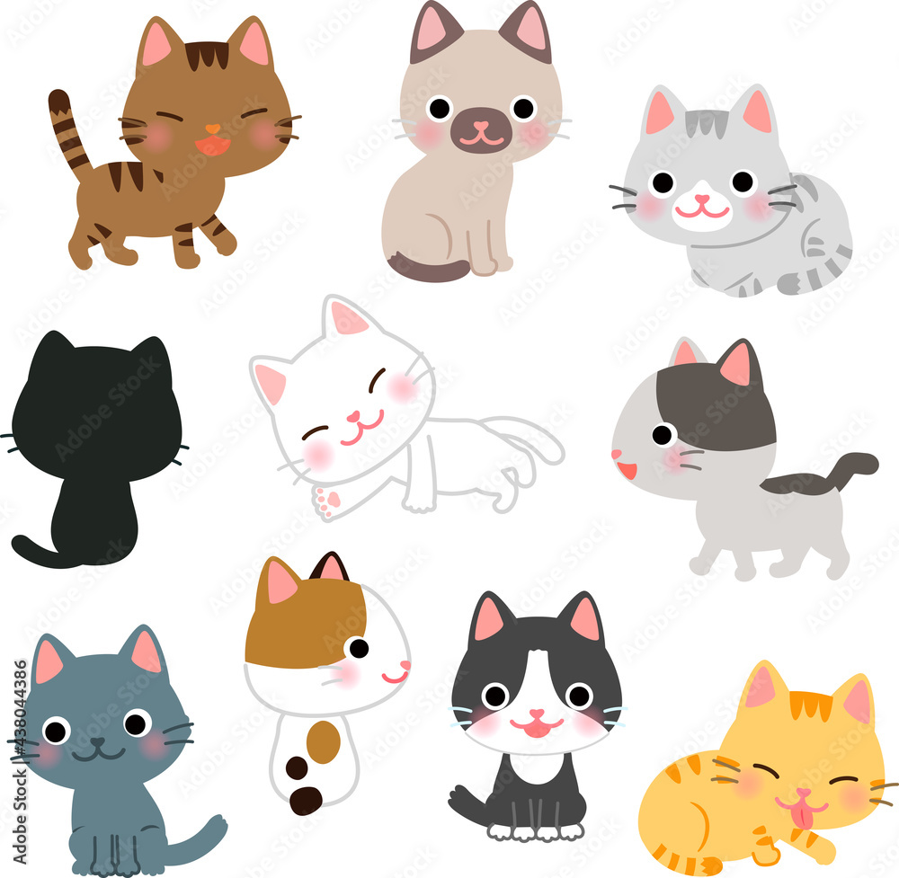 たくさんの猫のイラストセット Stock Vector Adobe Stock