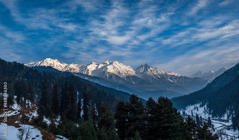 The winter scene in Aru Valley near Pahalgam, Kashmir, India.