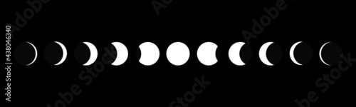 White moon different phases on dark blue background flat vector icon.