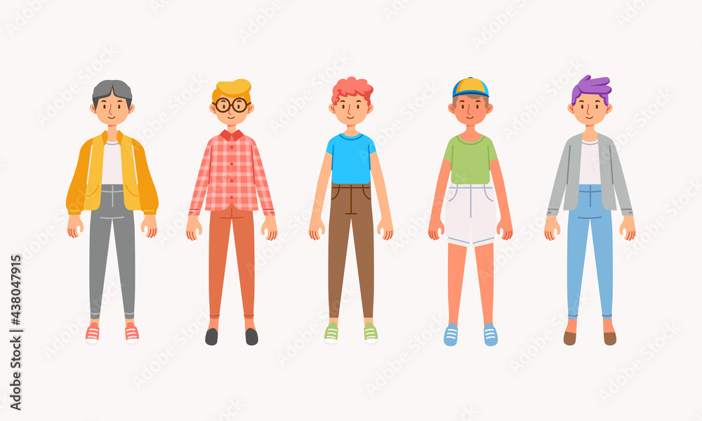 collection of boy characters with different outfit and hair stles collection of boy characters with different outfit and hair stles