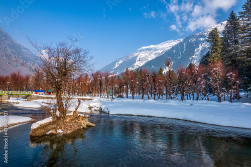 View of Betab Valley in winter season, near Pahalgam, Kashmir, India photo